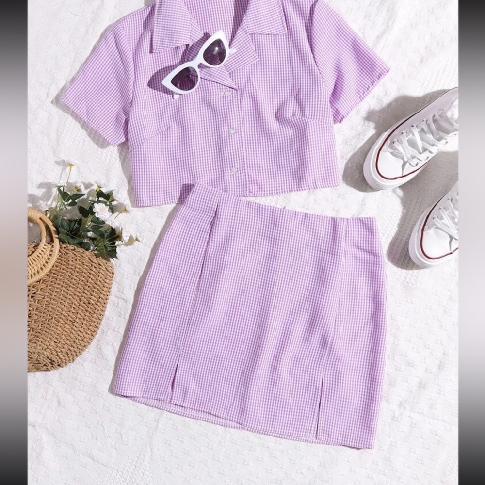 NWOT Lavender Gingham Skirt Set